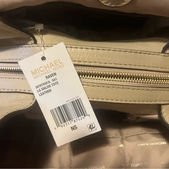 Michael Kors Cream Leather Shoulder Bag with Metallic Accents